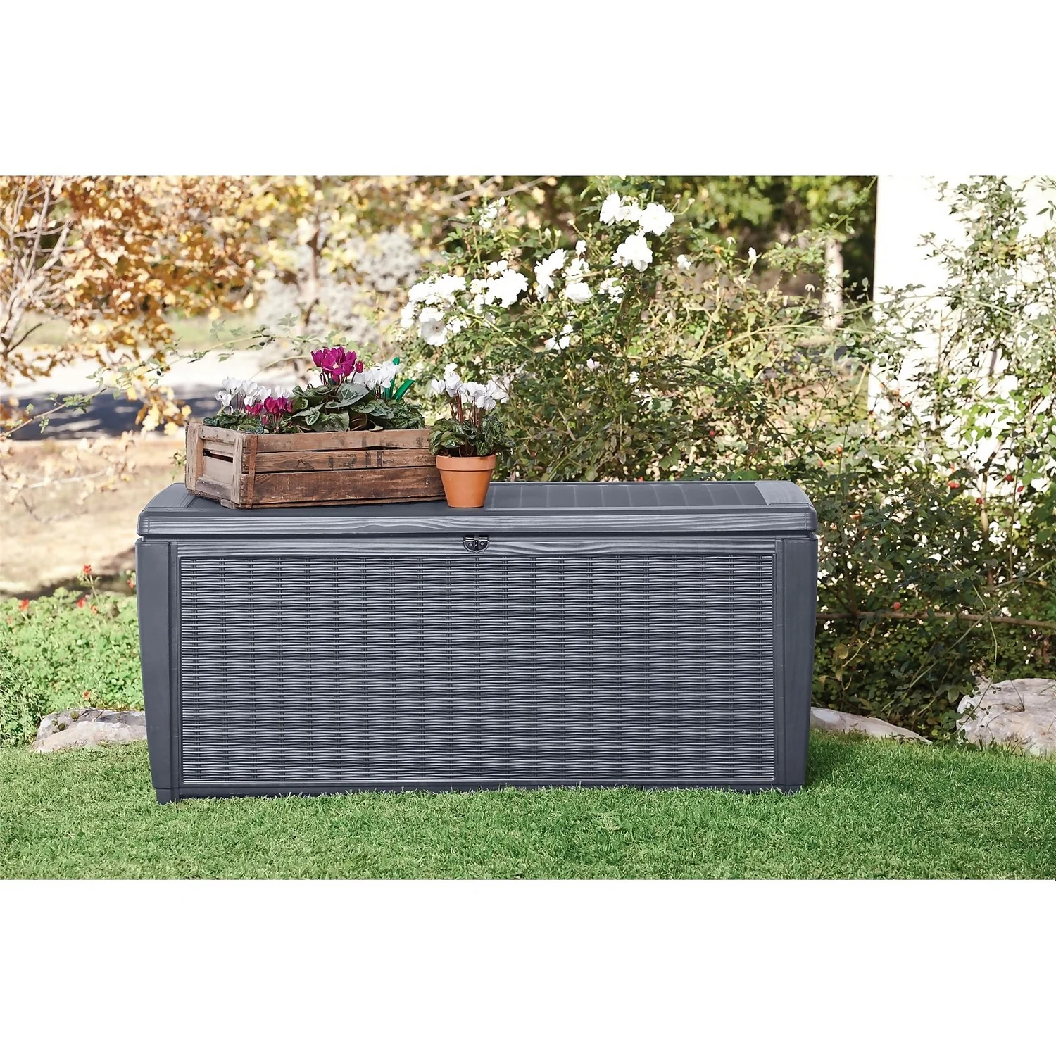 Keter Sumatra Rattan Effect Outdoor Garden Storage Box 511L - Anthracite 4 Keter Sumatra Rattan Effect Outdoor Garden Storage Box 511L - Anthracite - Image 2