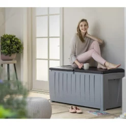 Keter Ace Outdoor Garden Storage Box 124 X 55 X 62.5 Cm - Grey And Black -Green Haven Shop 13432924 6224947994590372