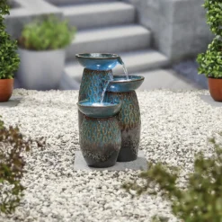 Stylish Fountain Glazed Trio Water Feature With LEDs -Green Haven Shop 13846047 7854962028373355