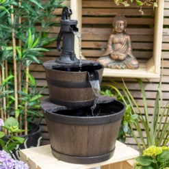 Stylish Fountain Whiskey Barrels Garden Water Feature -Green Haven Shop 13944159 1645005844956494