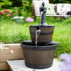 Stylish Fountain Whiskey Barrels Garden Water Feature -Green Haven Shop 13944159 3115005845107244