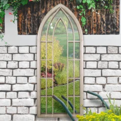 MirrorOutlet Somerley Sunflower Gothic Arch Extra Large Metal Garden Mirror - 190x75cm -Green Haven Shop 13950564 4034987139679258