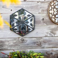 Hexagonal Laser Cut Outdoor Mirror 35cm - Black -Green Haven Shop 13981007 4985005835349966